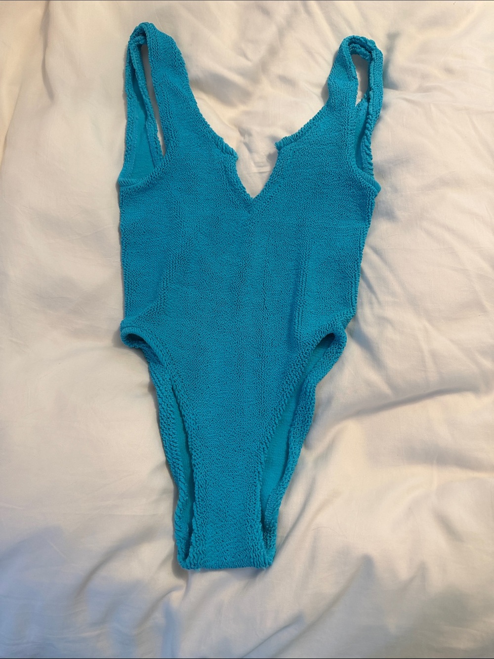 Textured Turquoise One-Piece Swimsuit with V-Neck